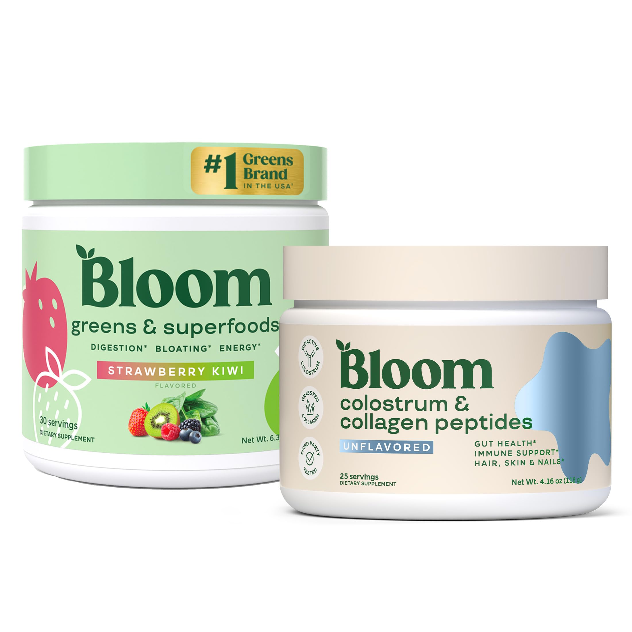 Bloom Nutrition Super Greens & Superfood Powder – Strawberry Kiwi Flavor, powder container