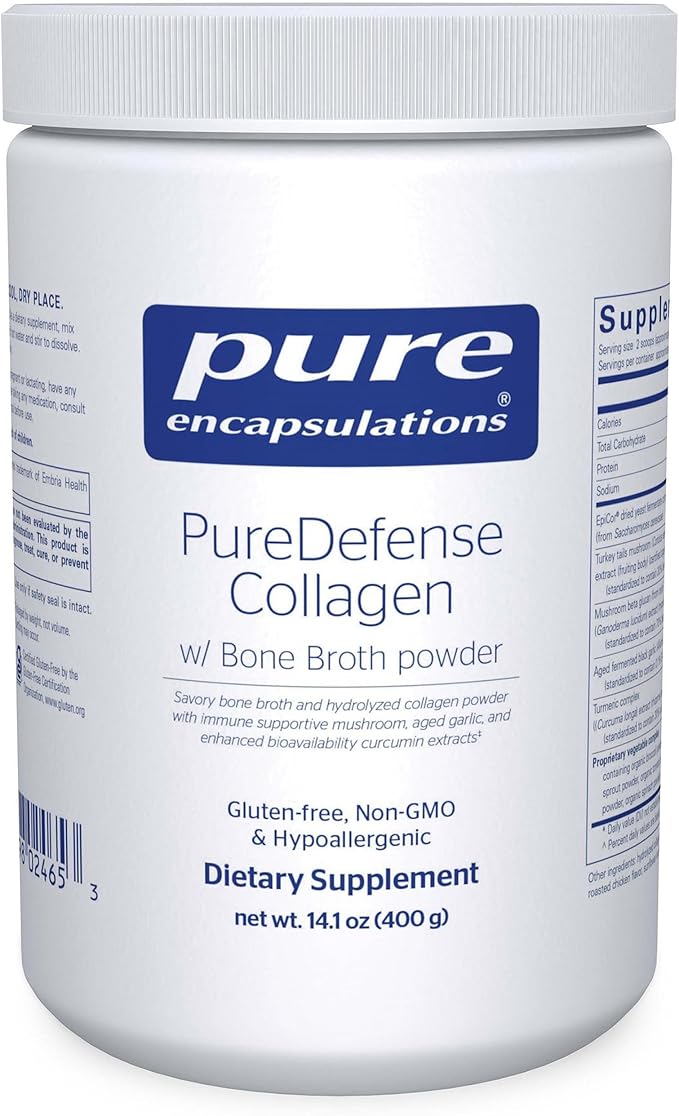 Pure Encapsulations PureDefense Collagen w/Bone Broth | Savory Bone Broth and Hydrolyzed Collagen Powder with Mushroom, Ag...