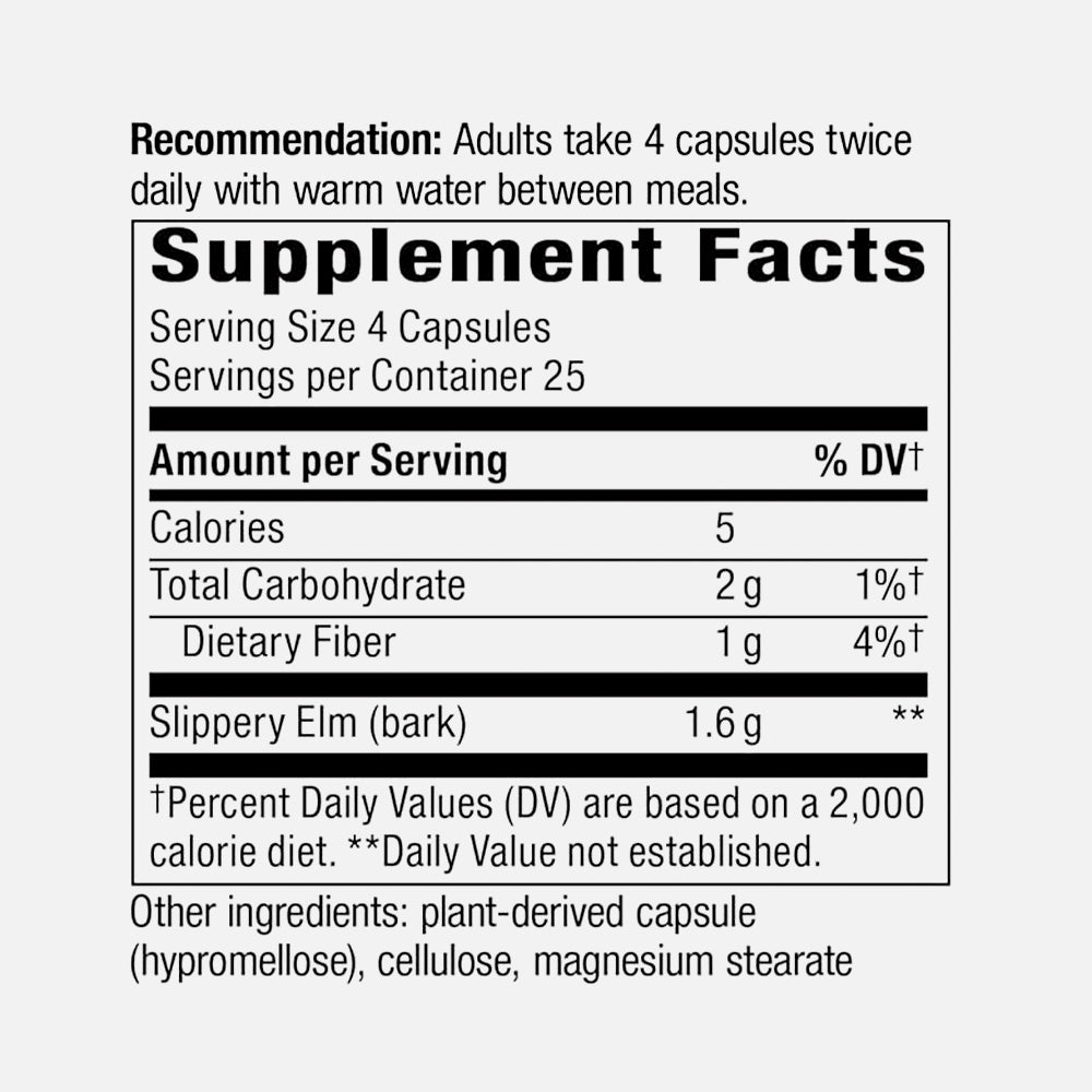 Slippery Elm Bark 400mg - 100 Vegan Capsules