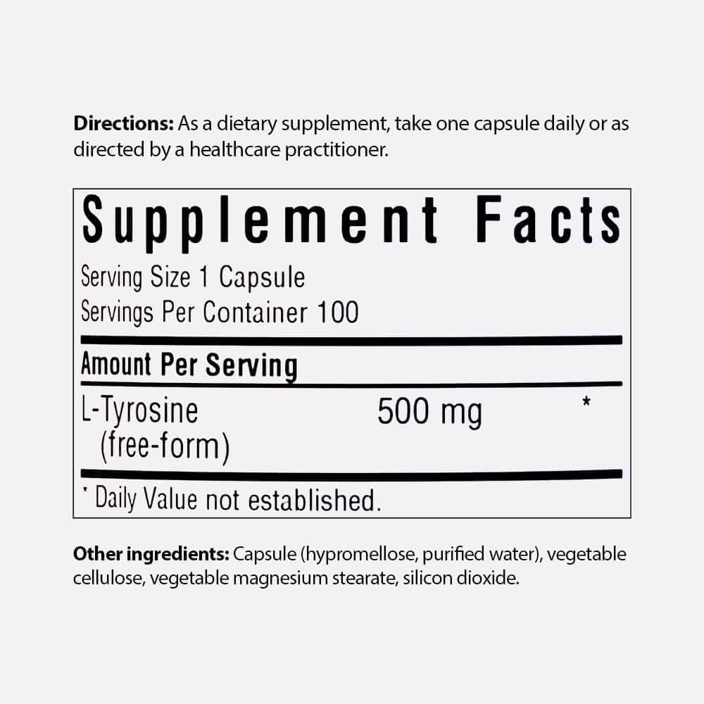 L-Tyrosine 500mg - 100 Vegetable Capsules
