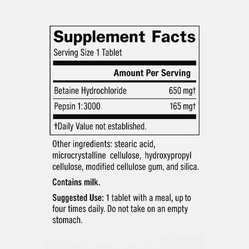 Betaine HCl 650mg - 180 Tablets