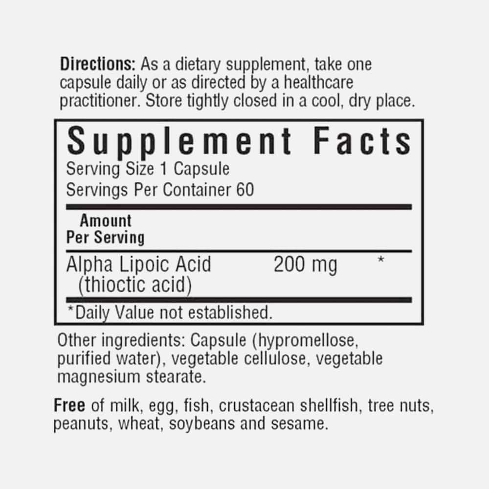 Alpha Lipoic Acid 200mg - 60 Vegetable Capsules