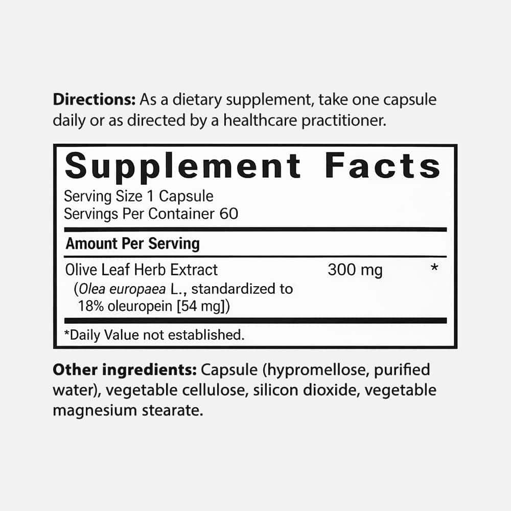 Olive Leaf Extract 300mg (18% Oleuropein) - 60 Veg Capsules