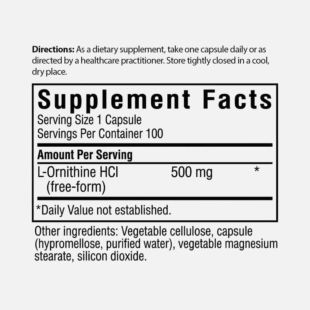 L-Ornithine 500mg - 100 Vegetable Capsules