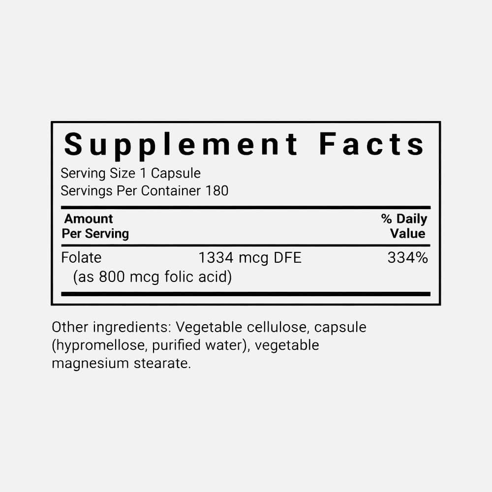 Folic Acid 800mcg - 180 Vegetable Capsules