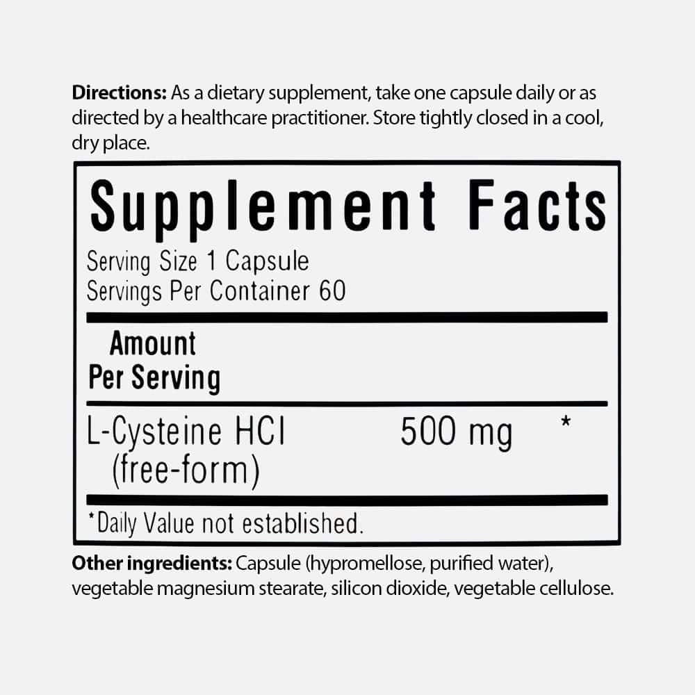 L-Cysteine 500mg - 60 Vegetable Capsules