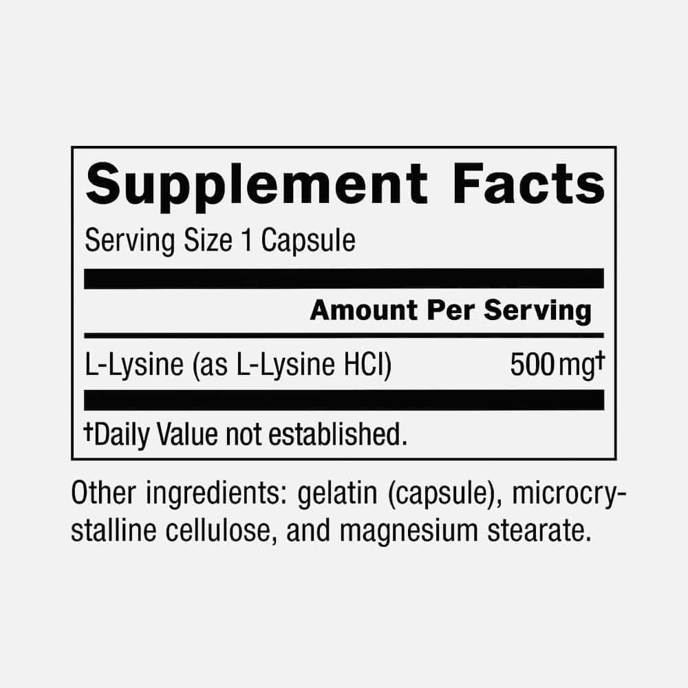 L-Lysine Free Form 500mg - 200 Capsules