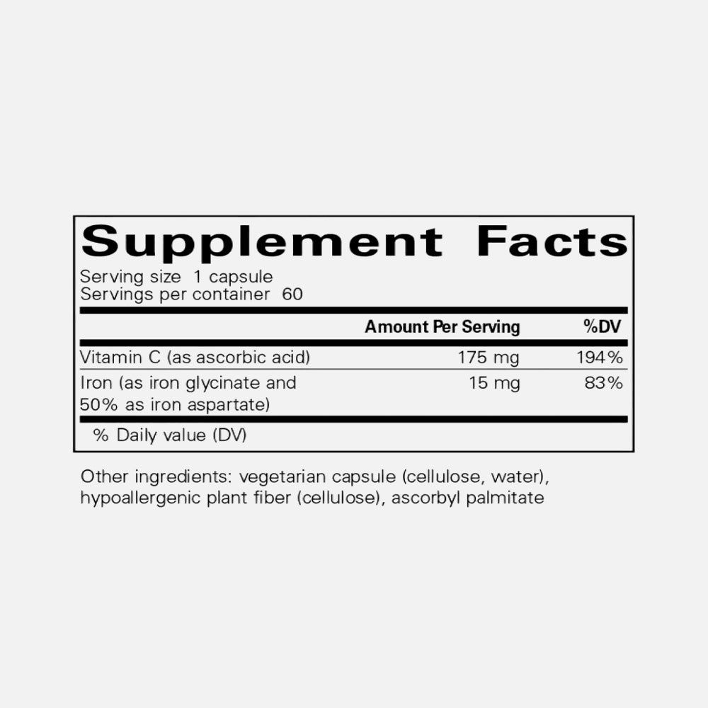 Iron-C 15mg with 175mg Vitamin C - 60 Capsules