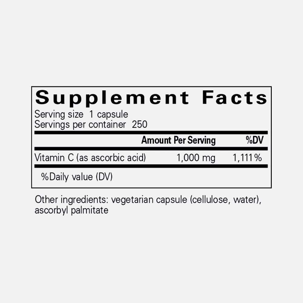 Ascorbic Acid Vitamin C 1000mg - 250 Capsules