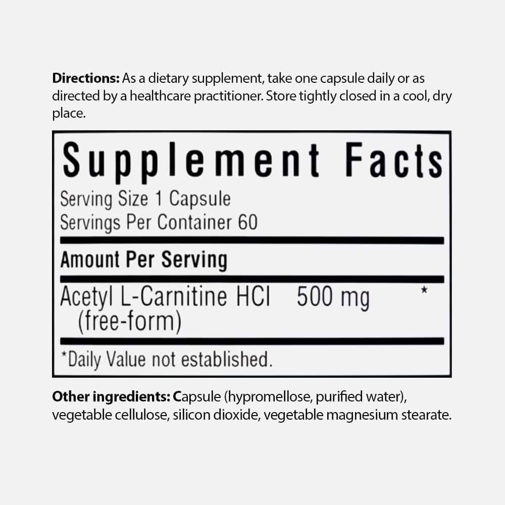 Acetyl L-Carnitine 500mg - 60 Vegetable Capsules