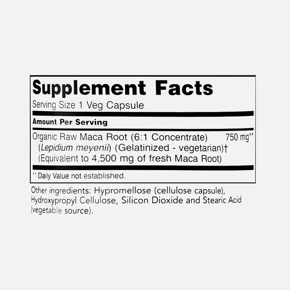 Maca 750mg Raw (Gelatinized) - 90 Veg Capsules