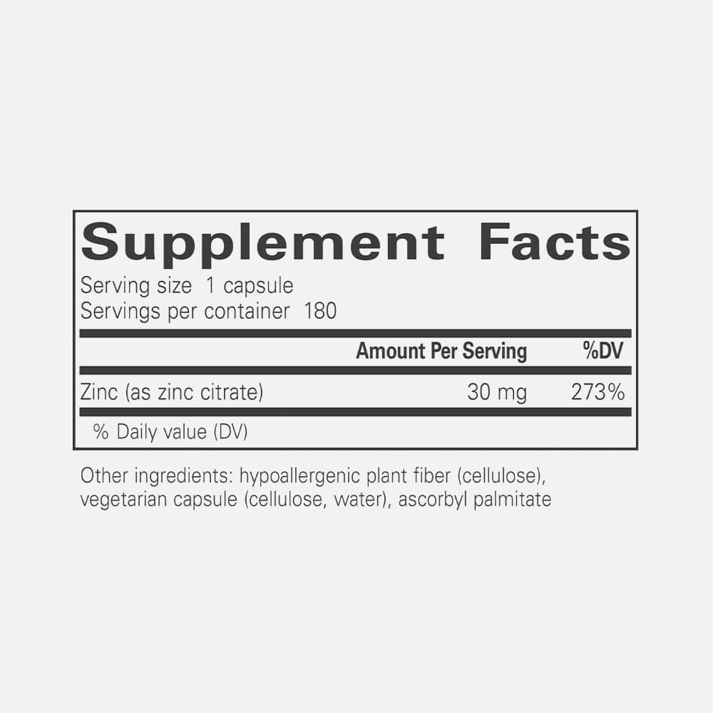 Zinc Citrate - 180 Vegan Capsules