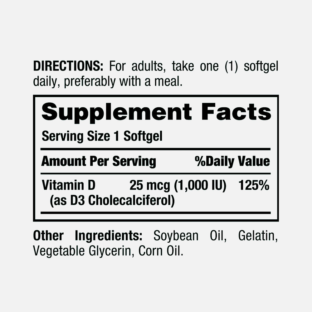 Vitamin D3 25mcg (1000 IU) - 350 Softgels