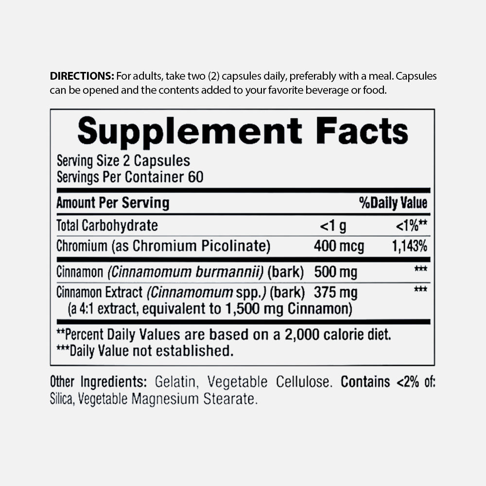 Cinnamon 875mg with Chromium 200mcg - 120 Capsules
