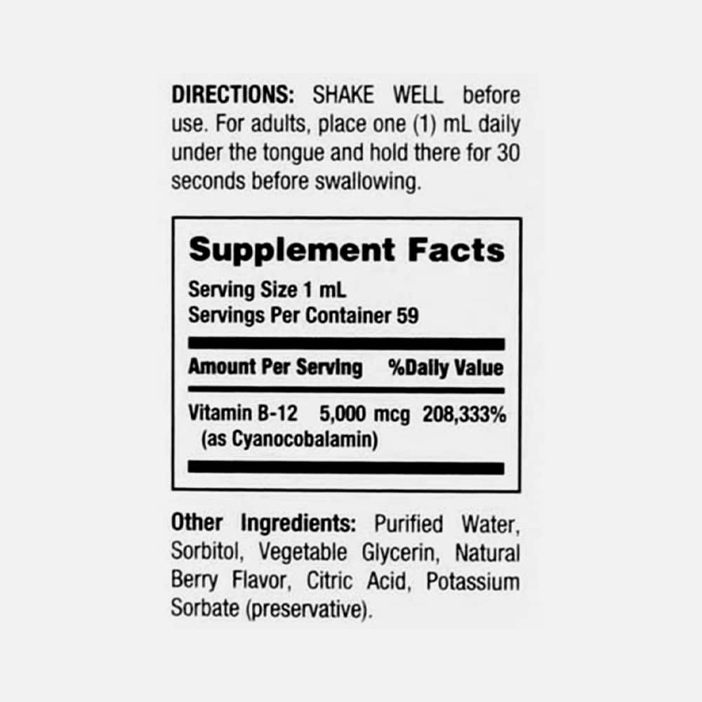 Vitamin B-12 5000mcg - 4 x 2oz Sublingual Liquid