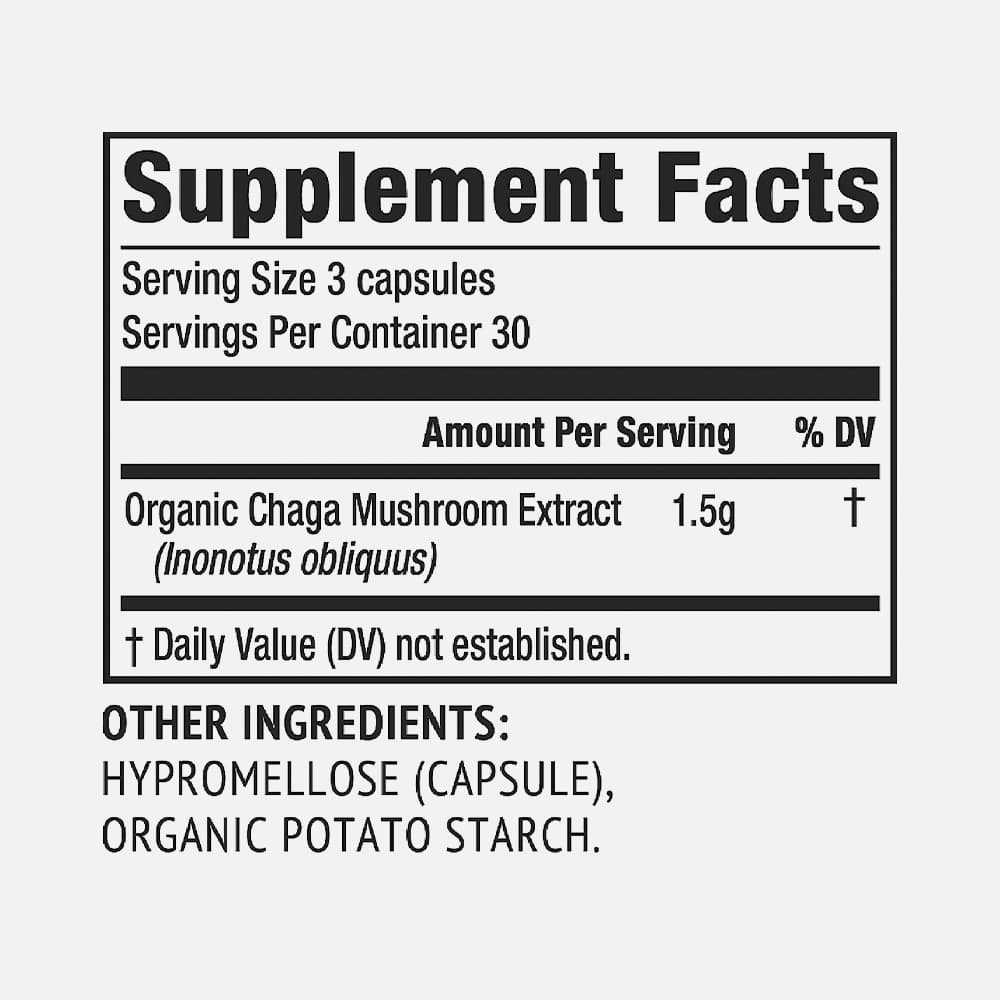 Organic Chaga Mushroom 1.5g - 90 Capsules