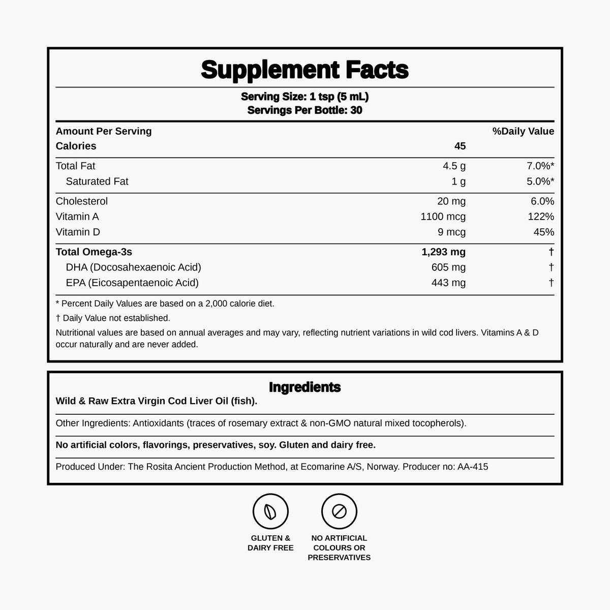 Rosita - Extra Virgin Cod Liver Oil Liquid - 150 ml