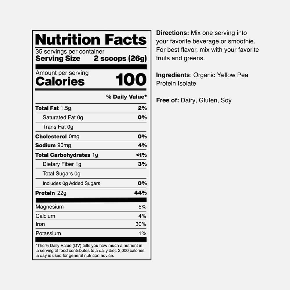 Organic Pea Protein Isolate 22g - 35 Servings Powder