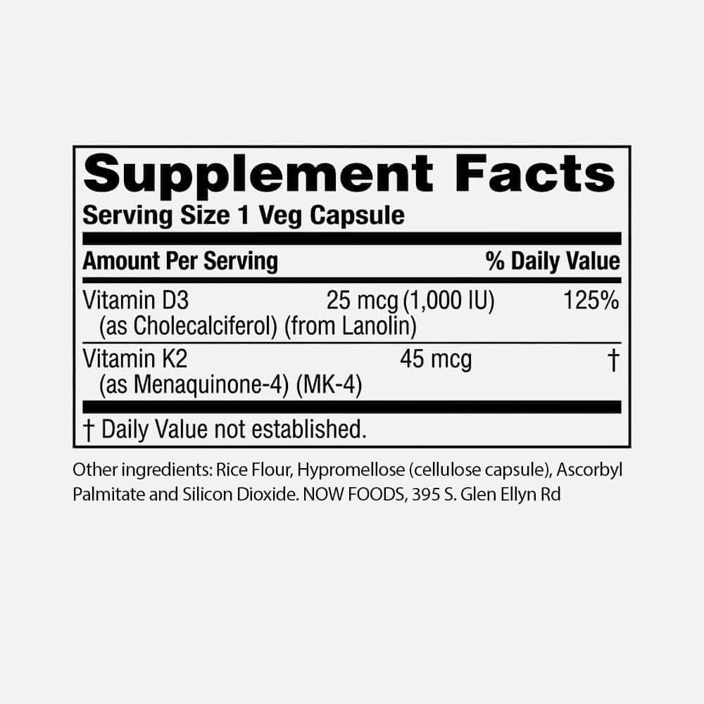 Vitamin D3 25mcg & K2 45mcg - 120 Veg Capsules