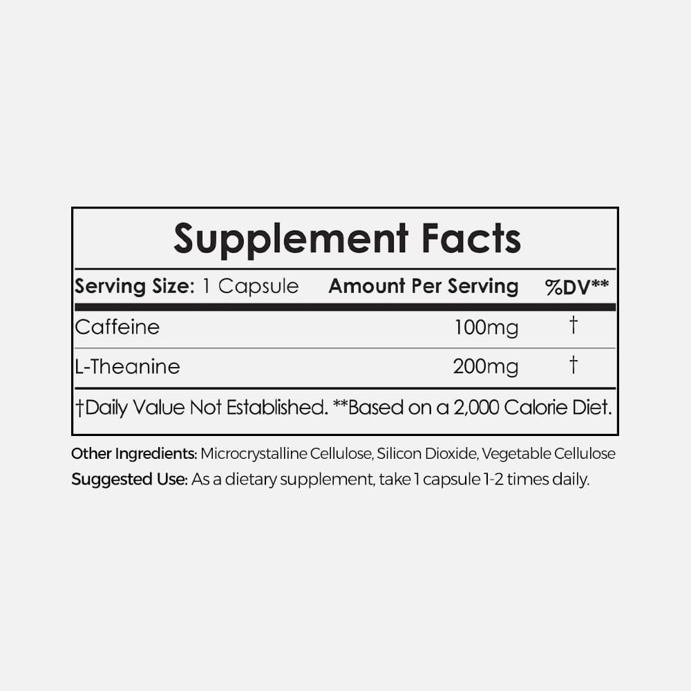 Caffeine 100mg + L-Theanine 200mg - 180 Capsules