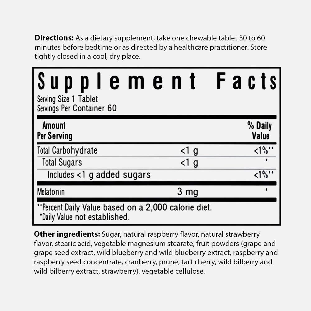 Melatonin 3mg - 60 Raspberry Chewable Tablets