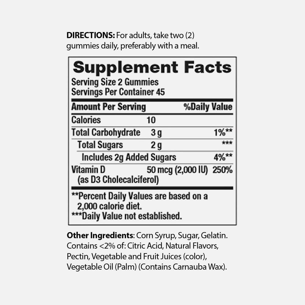 Vitamin D3 50mcg (2000 IU) - 90 Gummies