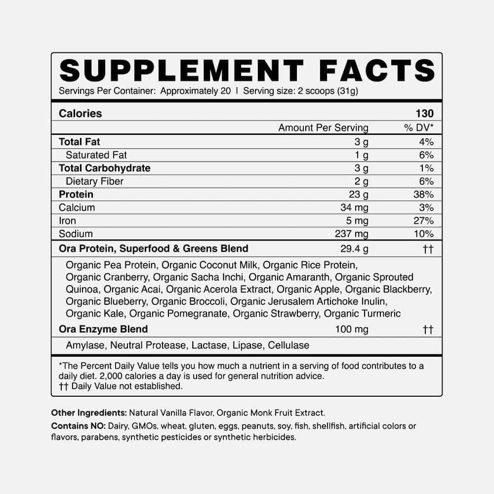 Ora Organic Plant Protein 21g - 20 Servings Powder