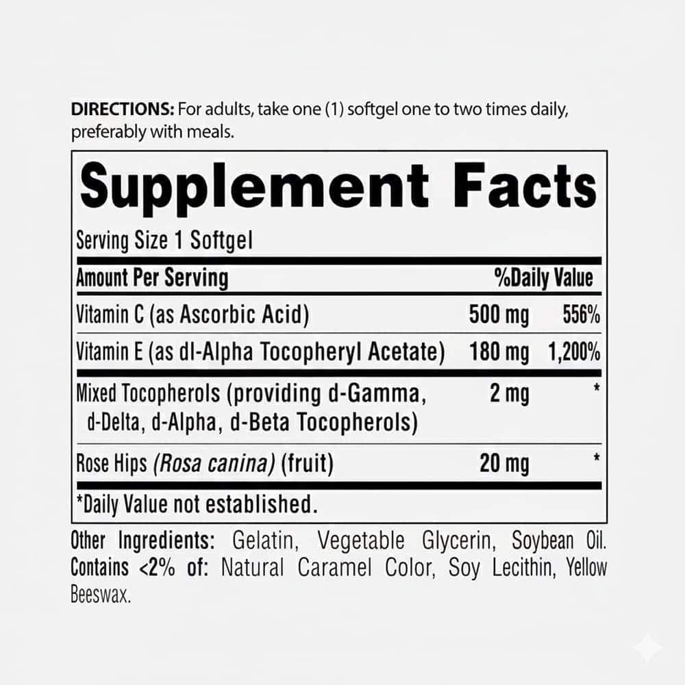 Vitamin C 500mg & Vitamin E 400 IU - 100 Softgels