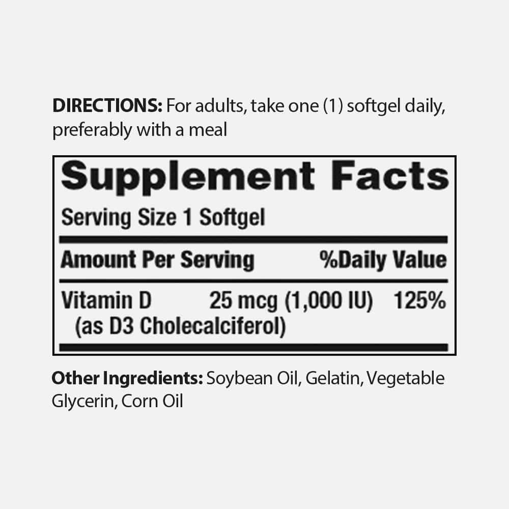 Vitamin D3 1000 IU - 350 Softgels