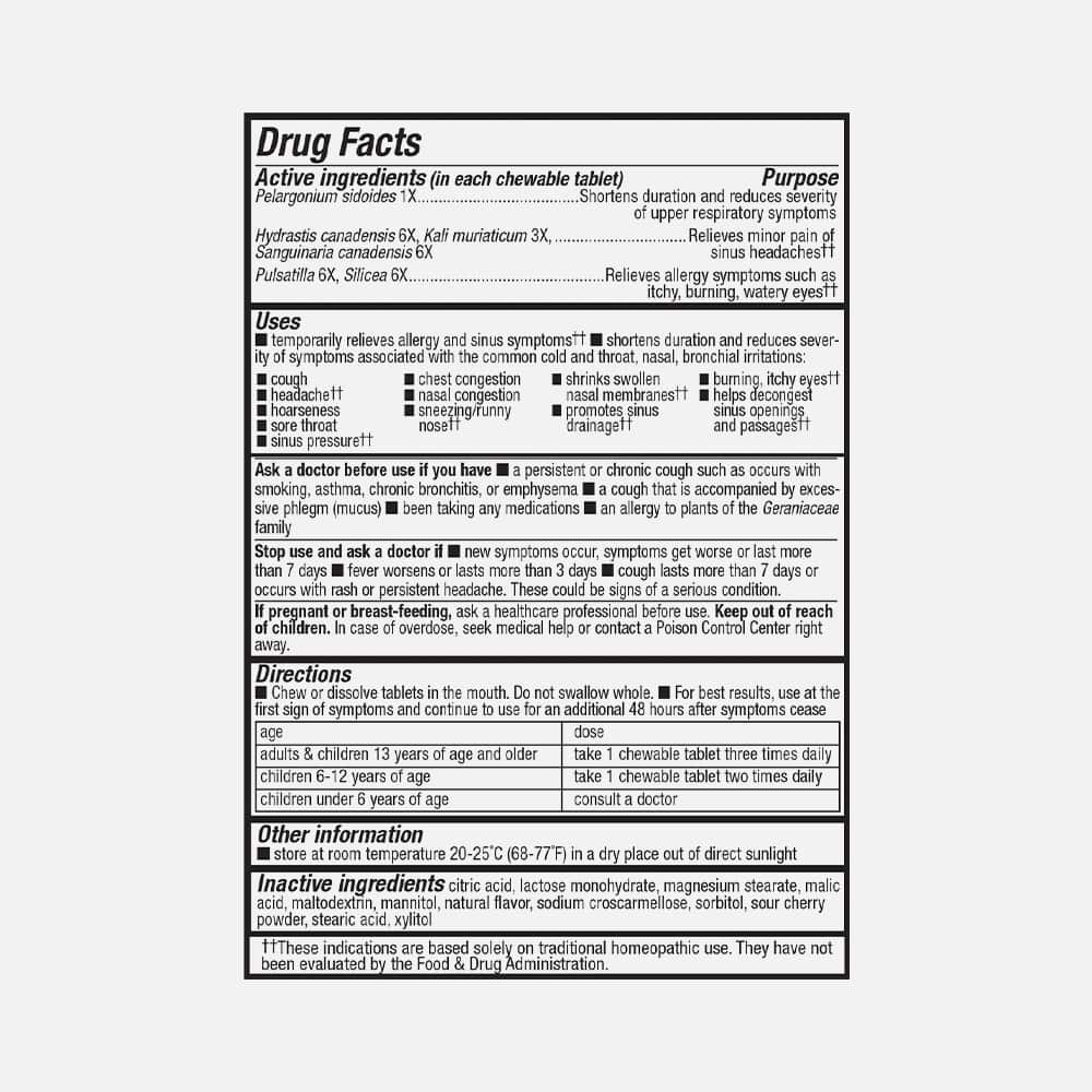 Allergy + Sinus Relief Pelargonium 1X - 20 Chewable Tablets