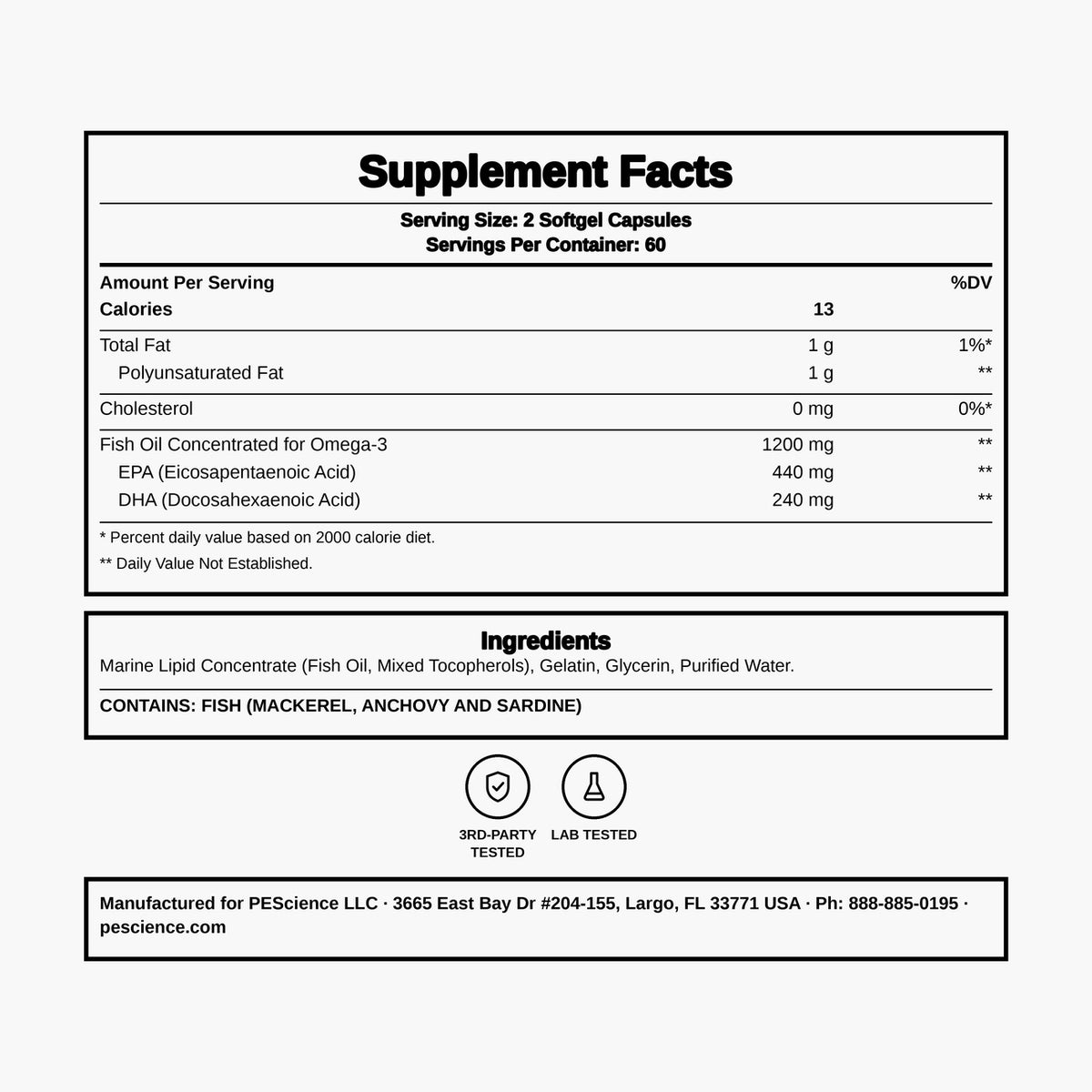 PE Science - Omega-3+ with EPA & DHA - 120 Softgels