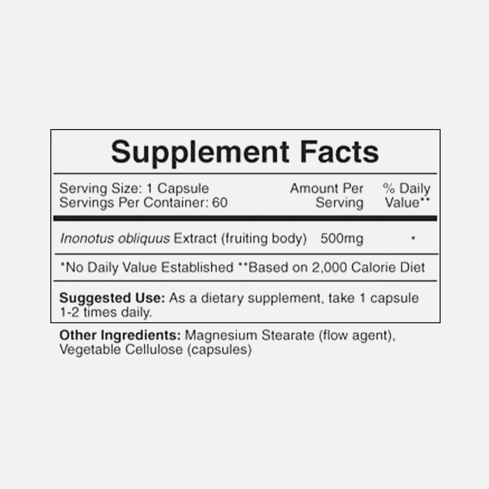 Chaga Mushroom 500mg - 60 Capsules (USDA Organic)