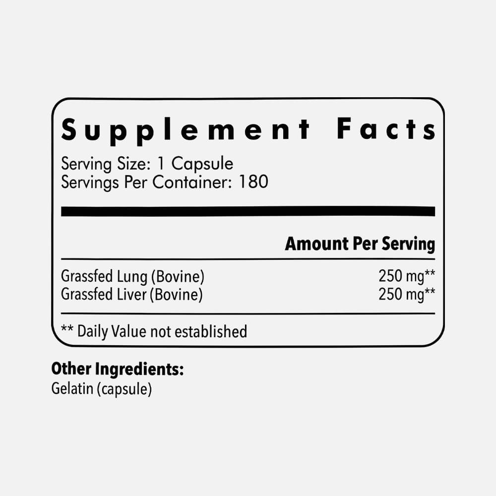 Grass Fed Beef Lung & Liver 500mg - 180 Capsules