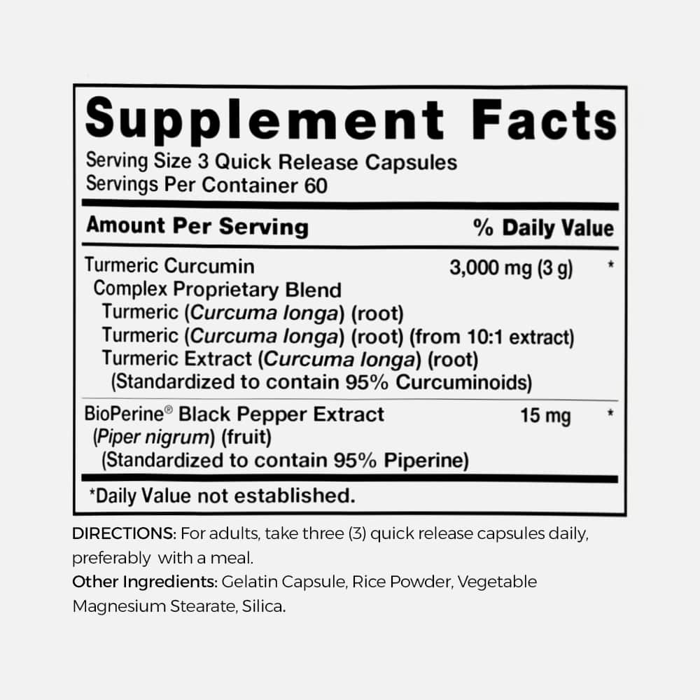 Turmeric Curcumin 3000mg - 180 Capsules