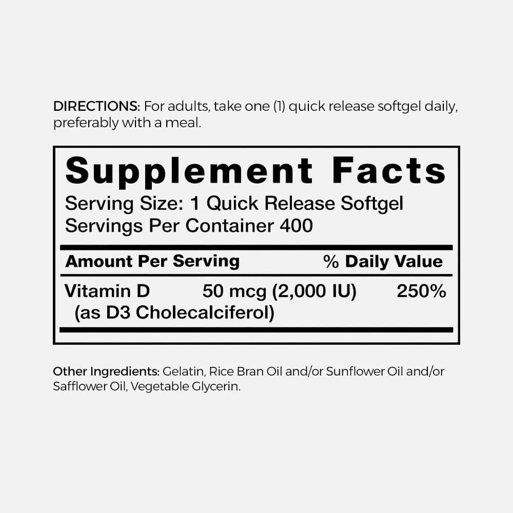 Vitamin D3 2000 IU (50 mcg) - 400 Softgels