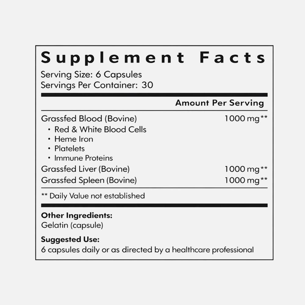 Grass Fed Blood, Liver & Spleen 500mg - 180 Capsules