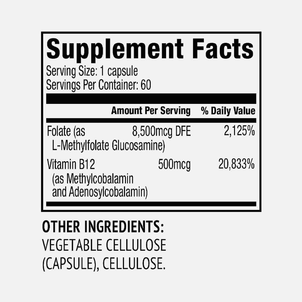 L-Methylfolate 8500mcg with B12 500mcg - 60 Capsules