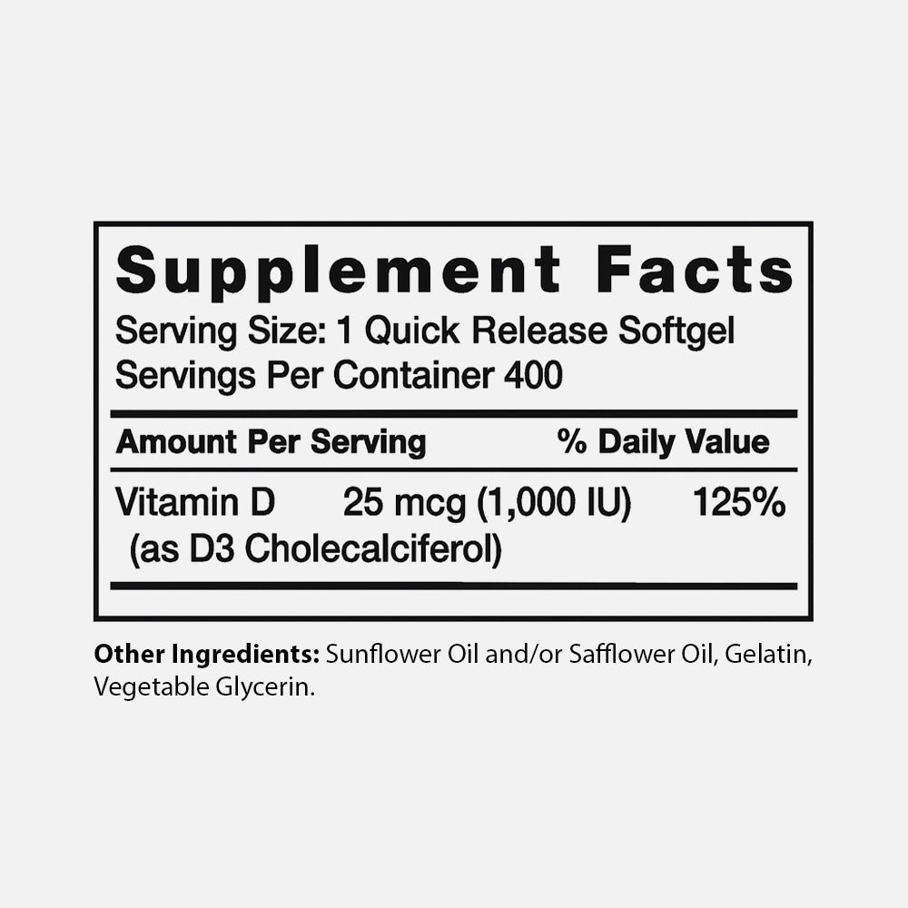 Vitamin D3 1000 IU - 400 Softgels