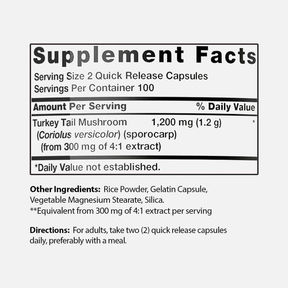 Turkey Tail Mushroom Extract 1200mg - 200 Capsules