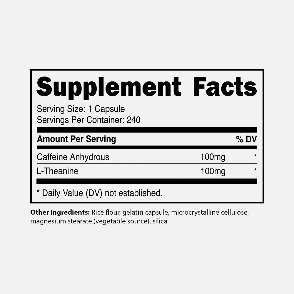 Caffeine with L-Theanine 100mg - 240 Capsules
