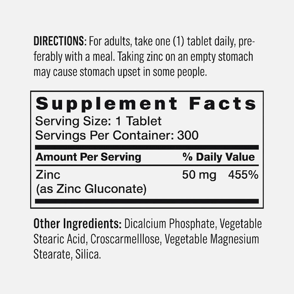 Zinc Gluconate 50mg - 300 Tablets