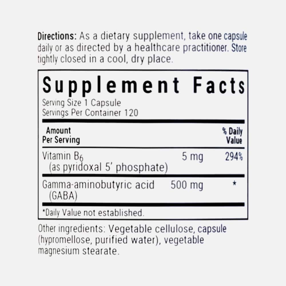 GABA 500mg with Vitamin B6 (P5P) - 120 Veg Capsules