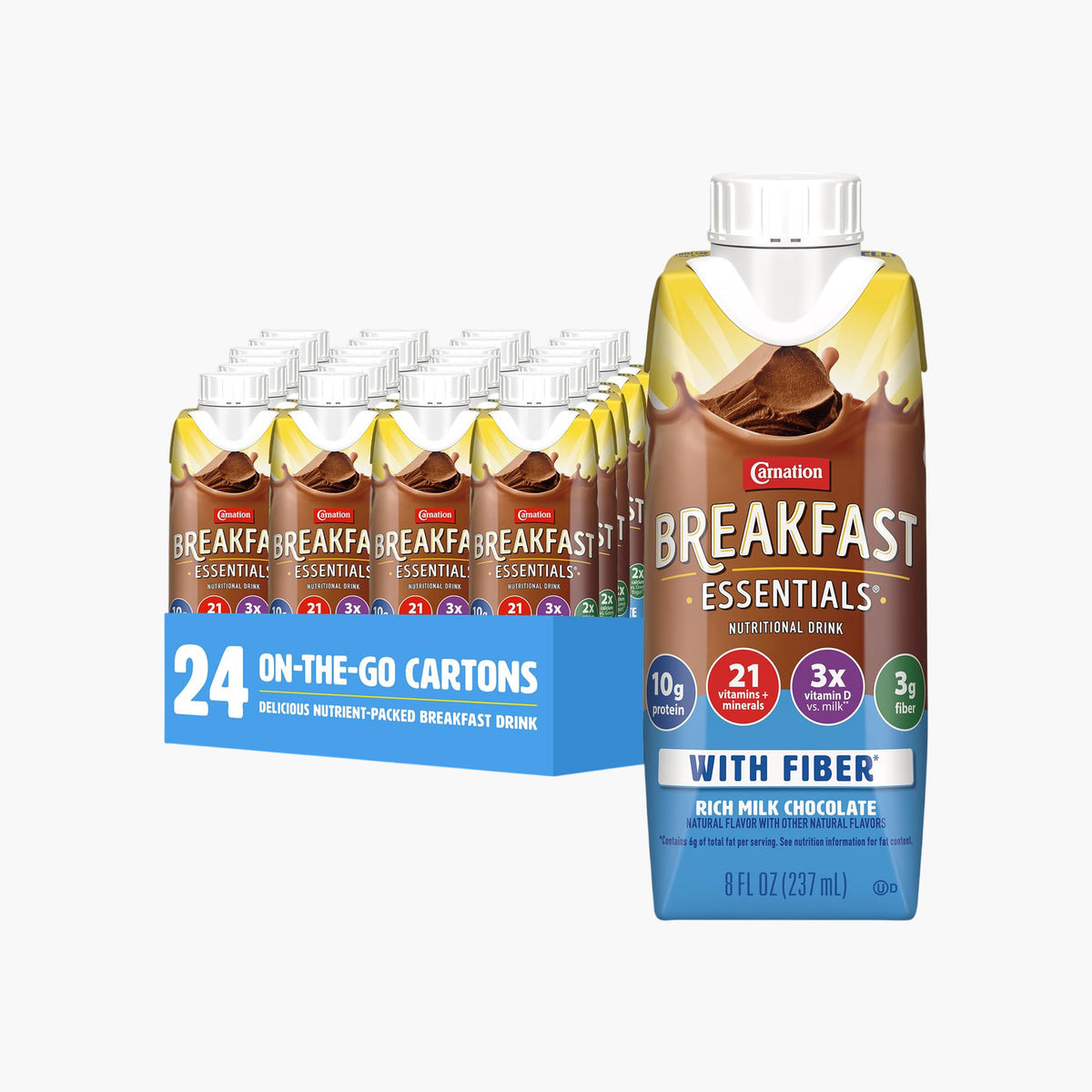 Carnation Breakfast Essentials - Ready to Drink with Fiber (Rich Milk Chocolate) - 24 x 8 fl oz