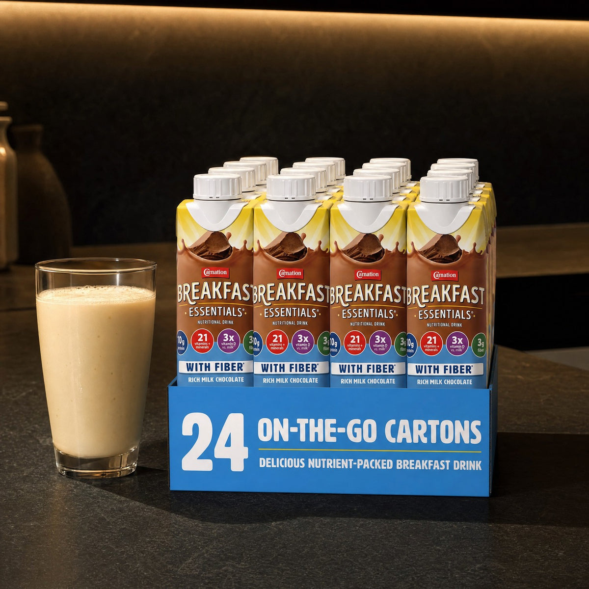 Carnation Breakfast Essentials - Ready to Drink with Fiber (Rich Milk Chocolate) - 24 x 8 fl oz
