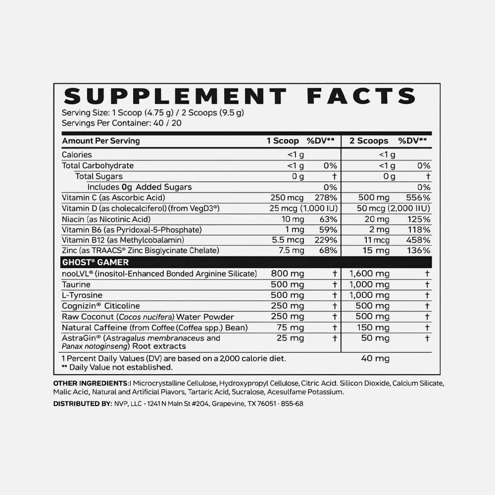 Ghost Gamer Nootropic Formula - 40 Servings Powder