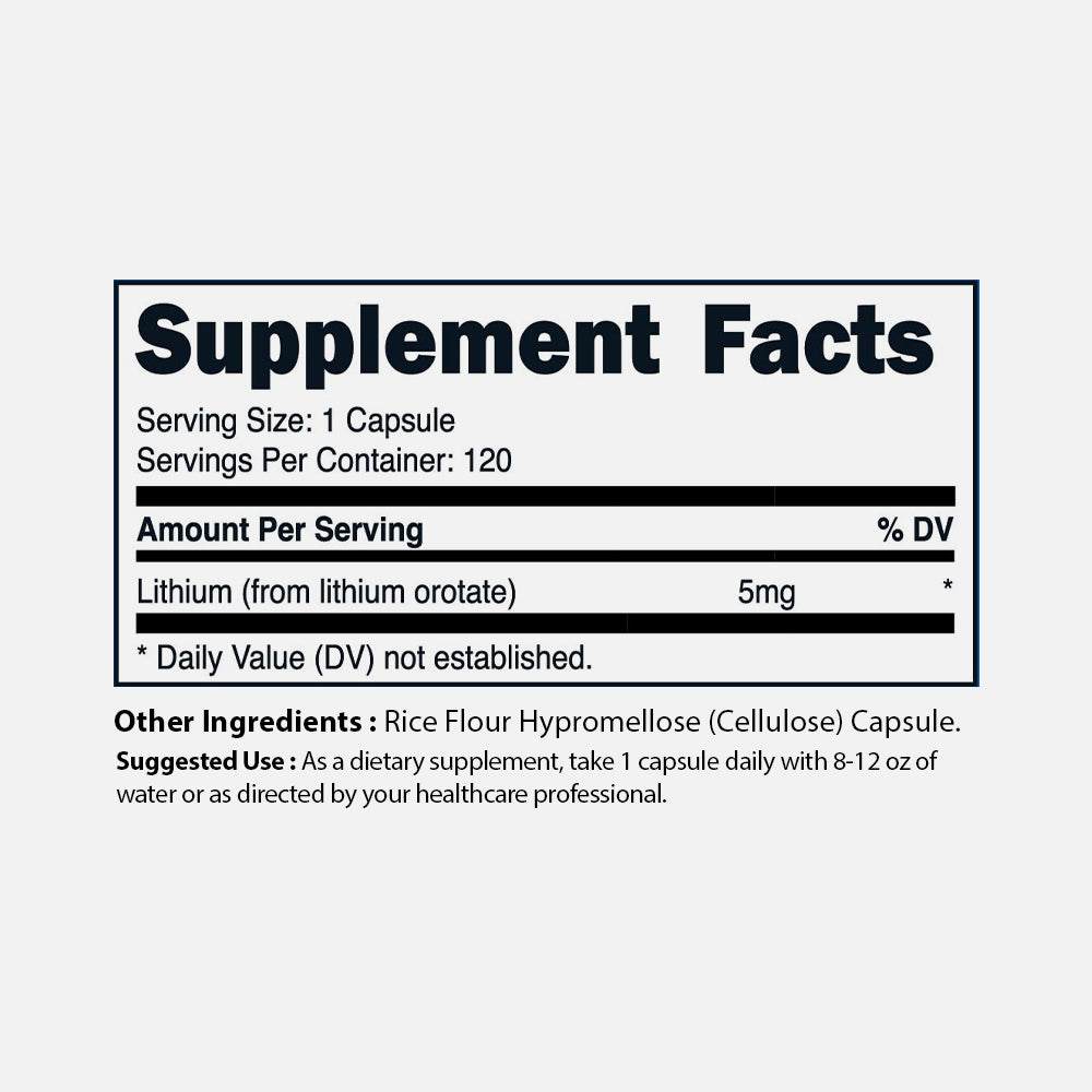 Lithium Orotate 5mg - 120 Vegetarian Capsules