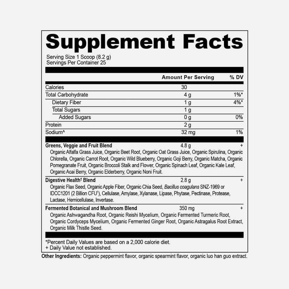 SuperGreens Powder with Probiotics - 25 Servings (Peppermint)