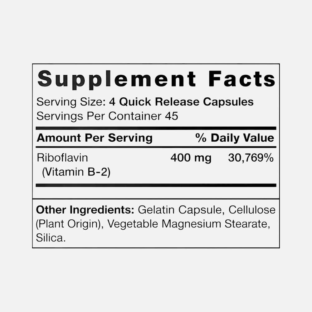 Vitamin B2 (Riboflavin) 400mg - 180 Capsules