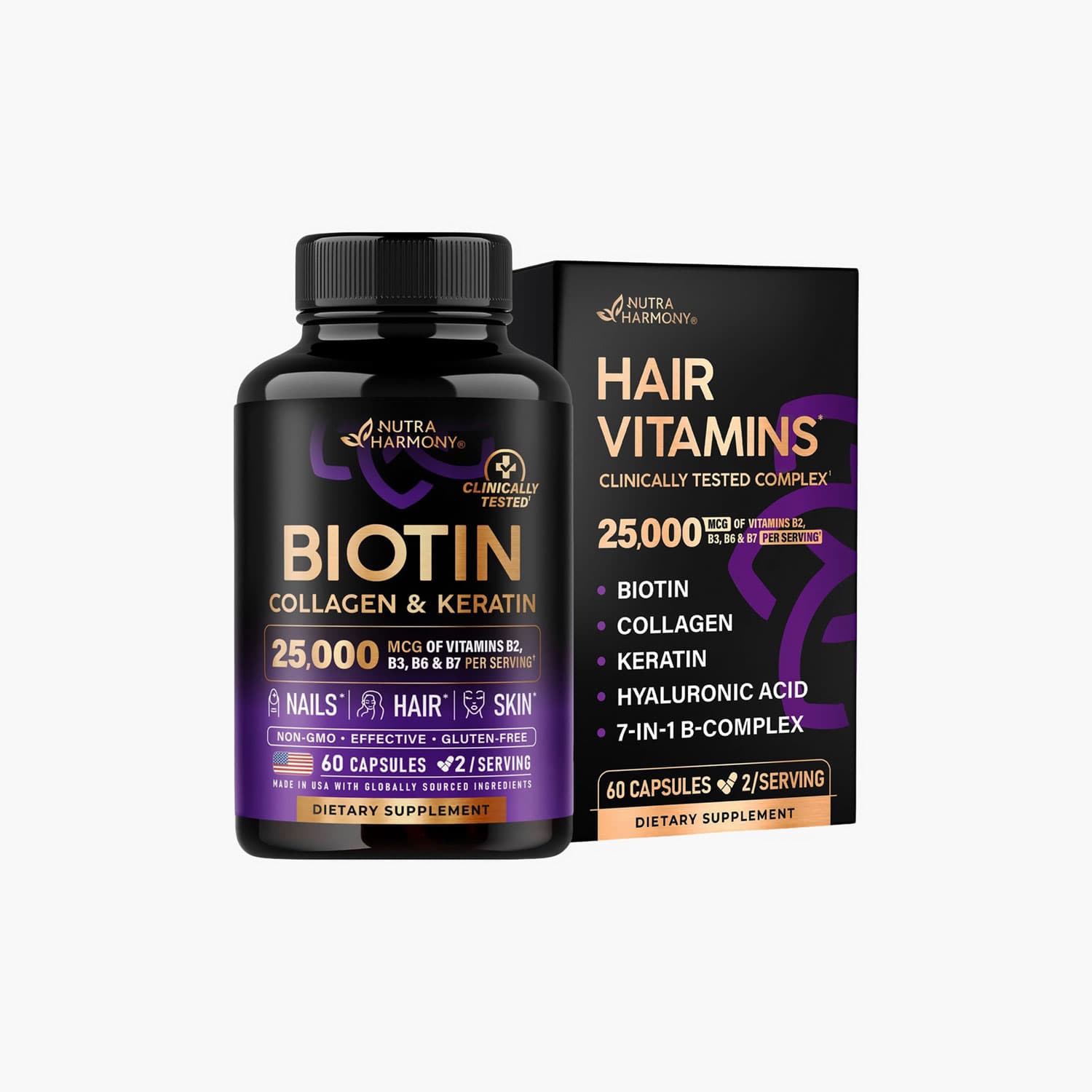 NutraHarmony - Biotin Collagen Keratin Complex - 60 Capsules