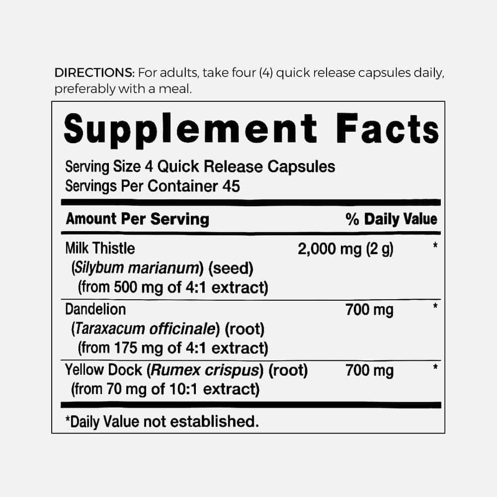 Milk Thistle 2000mg with Dandelion & Yellow Dock - 180 Capsules